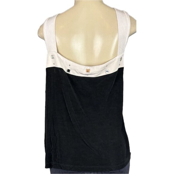 Slinky Brand 3X Black Stud Deta Cream Contrast Acetate Wide Strap Sleeveless Top - Picture 4 of 6